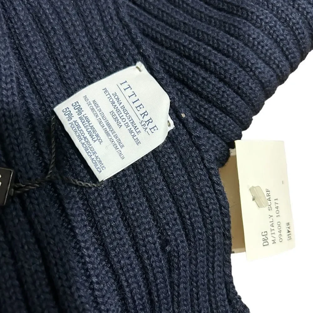 Dolce & Gabbana Vintage Navy Blue Lamb Wool Scarf with DG logo Revolve